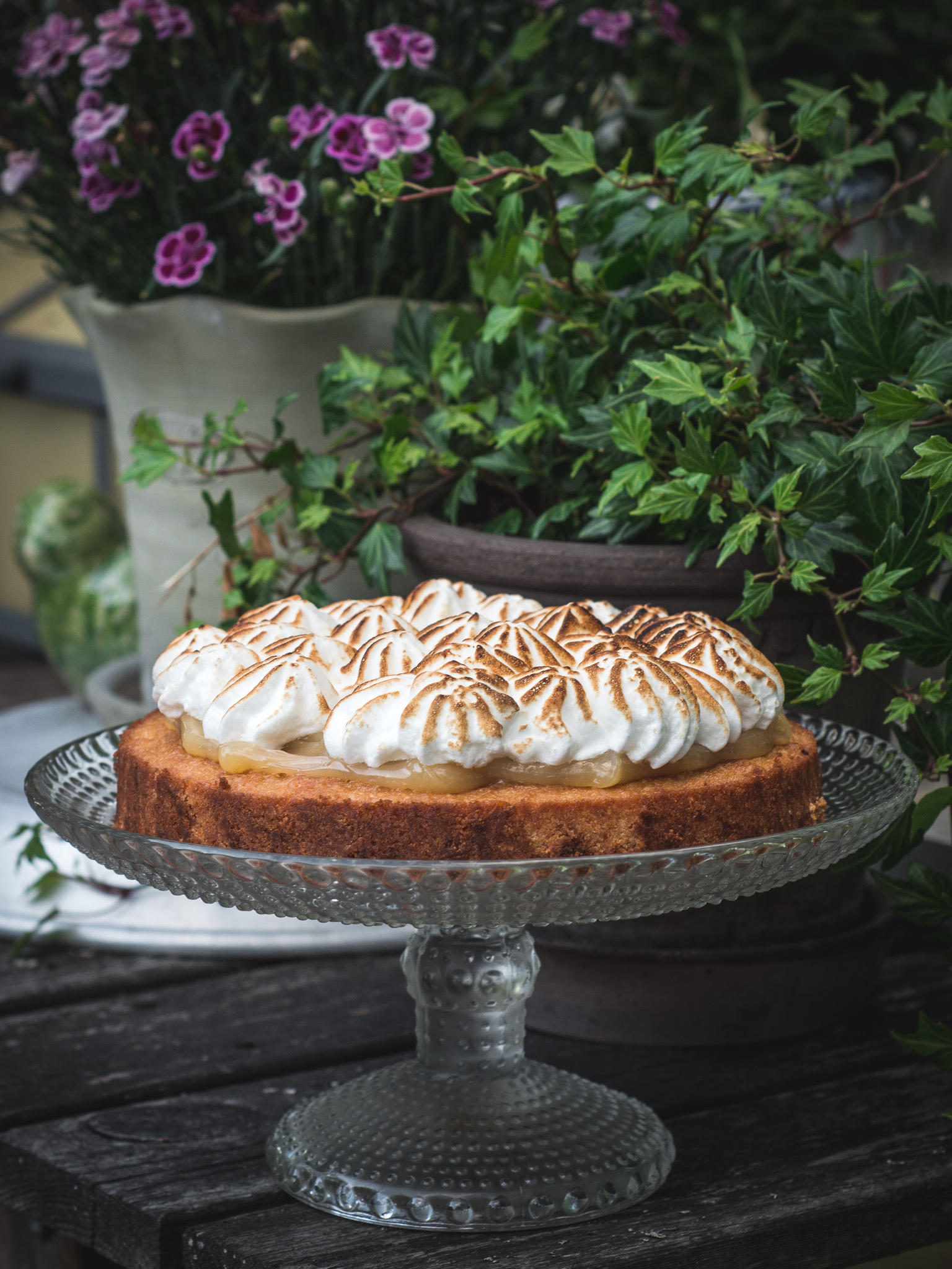citronkaka med lemon curd och bränd maräng